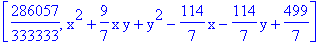 [286057/333333, x^2+9/7*x*y+y^2-114/7*x-114/7*y+499/7]